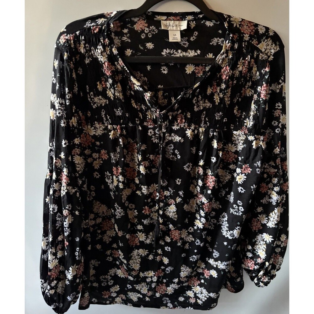 Women’s Style & Co. Black Floral Shirt Size 1X New without Tag B5